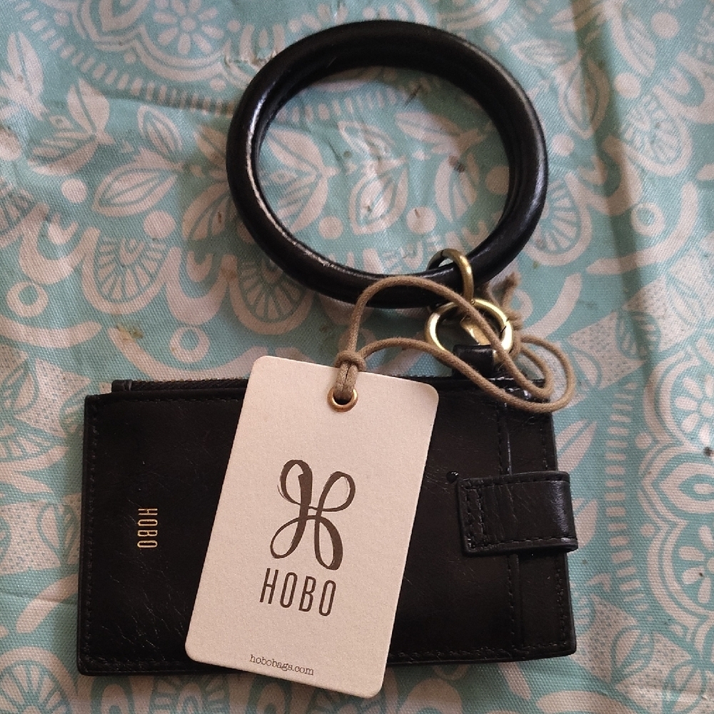 HOBO Black Leather Key and Card Holder with Gold Hardware